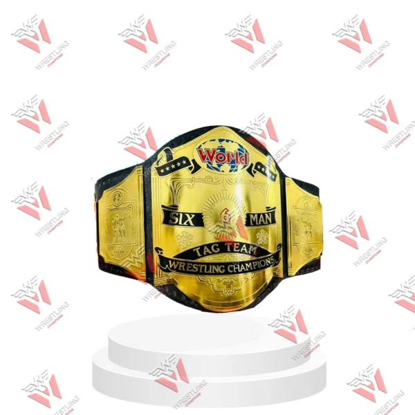 World Six Man Tag Team Champions Wrestling Title Belt