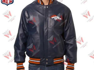 Men’s Denver Broncos Wrestling Championship Navy Leather Jacket