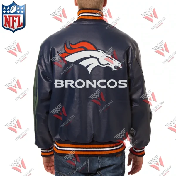 Men’s Denver Broncos Wrestling Championship Navy Leather Jacket