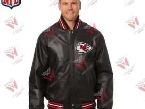 Men’s Kansas City Chiefs Wrestling Championship NFL Black Leather Varsity Jacket