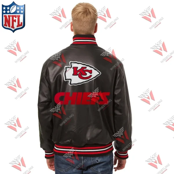 Men’s Kansas City Chiefs Wrestling Championship NFL Black Leather Varsity Jacket