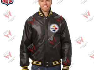 Men’s Pittsburgh Steelers NFL Black Leather Varsity Jacket