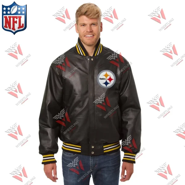 Men’s Pittsburgh Steelers NFL Black Leather Varsity Jacket