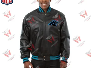 Men’s Carolina Panthers NFL Varsity Leather Jacket – Black