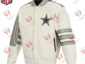 Dallas Cowboys Classic NFL Leather Jacket With Leather Applique – White