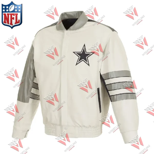 Dallas Cowboys Classic NFL Leather Jacket With Leather Applique – White