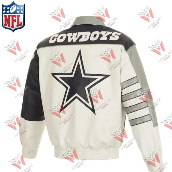 Dallas Cowboys Classic NFL Leather Jacket With Leather Applique – White