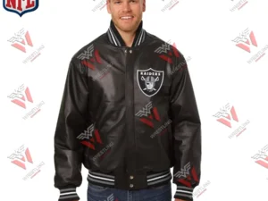 Men’s Las Vegas Raiders NFL Leather Varsity Jacket – Black