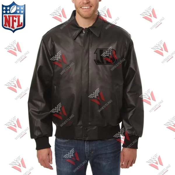 Men’s Cincinnati Bengals Black Leather NFL Varsity Jacket