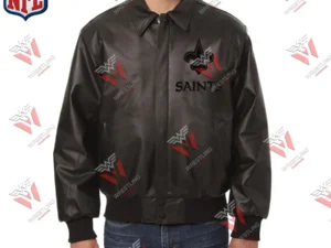 Men’s New Orleans Saints NFL Black Leather Varsity Jacket