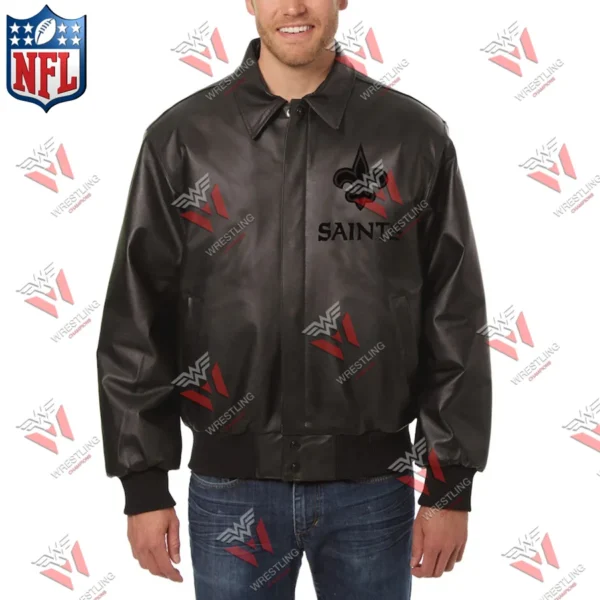 Men’s New Orleans Saints NFL Black Leather Varsity Jacket