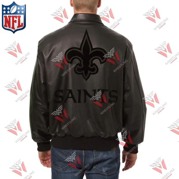 Men’s New Orleans Saints NFL Black Leather Varsity Jacket