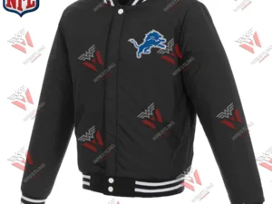 Men’s Detroit Lions BlackWhite Reversible Fleece Full-Snap NFL Jacket with Faux Leather Sleeves