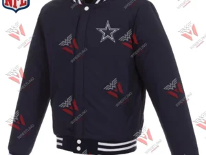 Dallas Cowboys Reversible Fleece NFL Jacket with Faux Leather Sleeves – NavyWhite