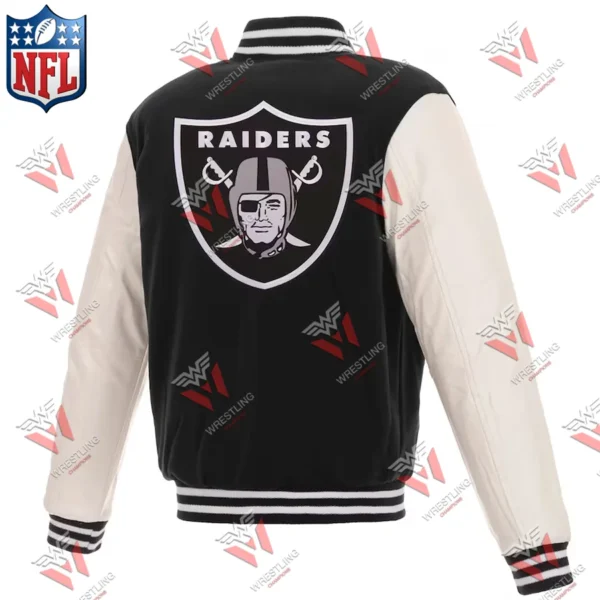 Men’s Las Vegas Raiders BlackWhite Reversible Fleece Full-Snap NFL Jacket with Faux Leather Sleeves