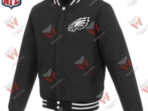 Men’s Philadelphia Eagles BlackWhite Reversible Fleece Full-Snap NFL Jacket with Faux Leather Sleeves