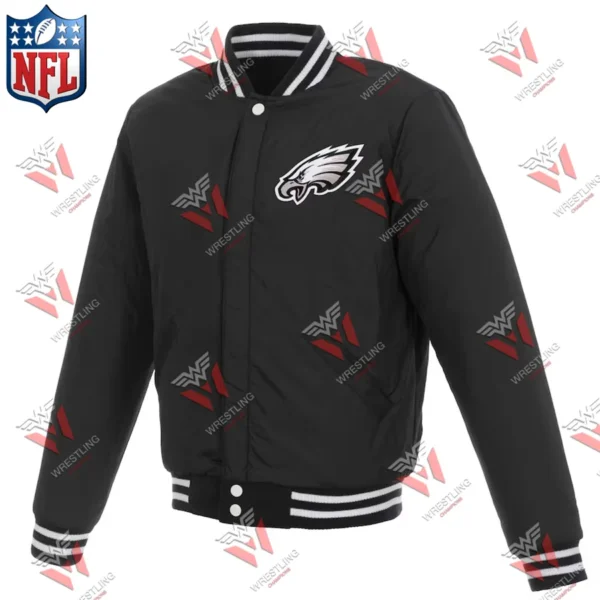 Men’s Philadelphia Eagles BlackWhite Reversible Fleece Full-Snap NFL Jacket with Faux Leather Sleeves