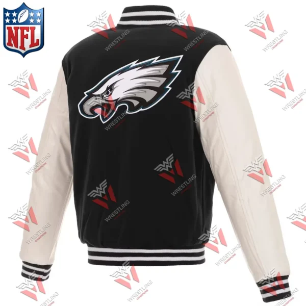 Men’s Philadelphia Eagles BlackWhite Reversible Fleece Full-Snap NFL Jacket with Faux Leather Sleeves