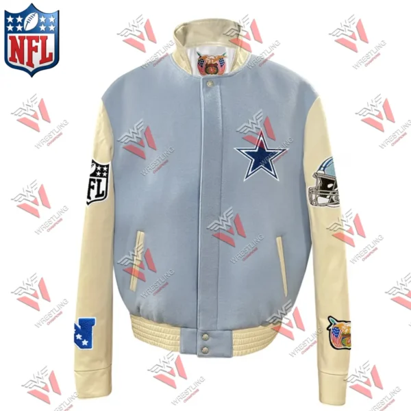 Men’s Dallas Cowboys Jeff Hamilton Light Blue Wool & Leather Full-Snap Varsity NFL Jacket