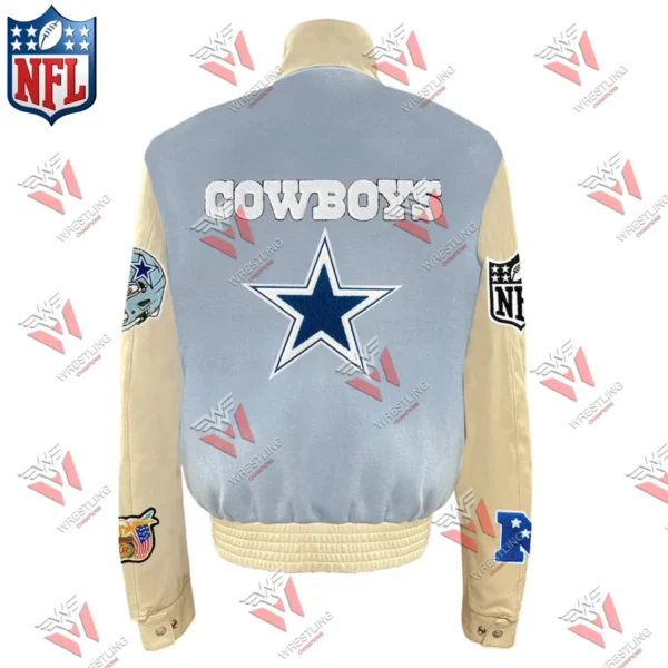 Men’s Dallas Cowboys Jeff Hamilton Light Blue Wool & Leather Full-Snap Varsity NFL Jacket