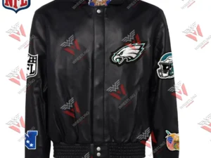 Men’s Philadelphia Eagles NFL Black Leather Jacket