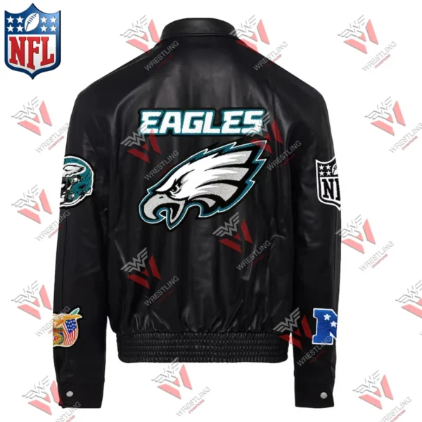 Men’s Philadelphia Eagles NFL Black Leather Jacket