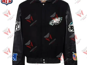 Men’s Philadelphia Eagles Black Wool & Leather Full-Snap Varsity NFL Jacket