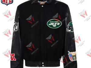 Men’s New York Jets Black Wool & Leather Full-Snap NFL Varsity Jacket