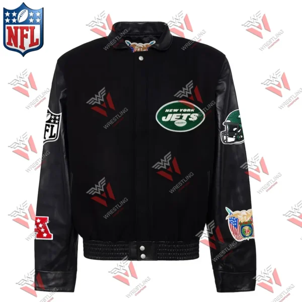 Men’s New York Jets Black Wool & Leather Full-Snap NFL Varsity Jacket