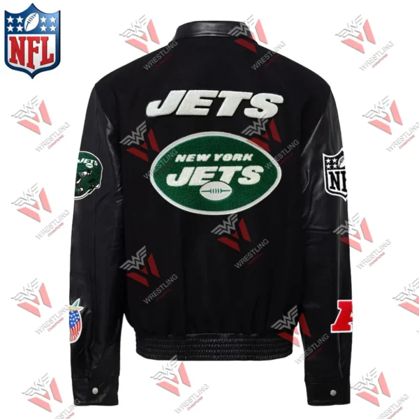 Men’s New York Jets Black Wool & Leather Full-Snap NFL Varsity Jacket