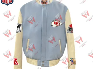 Men’s Kansas City Chiefs Light Blue Wool & Leather Varsity Jacket