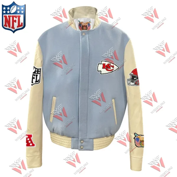 Men’s Kansas City Chiefs Light Blue Wool & Leather Varsity Jacket