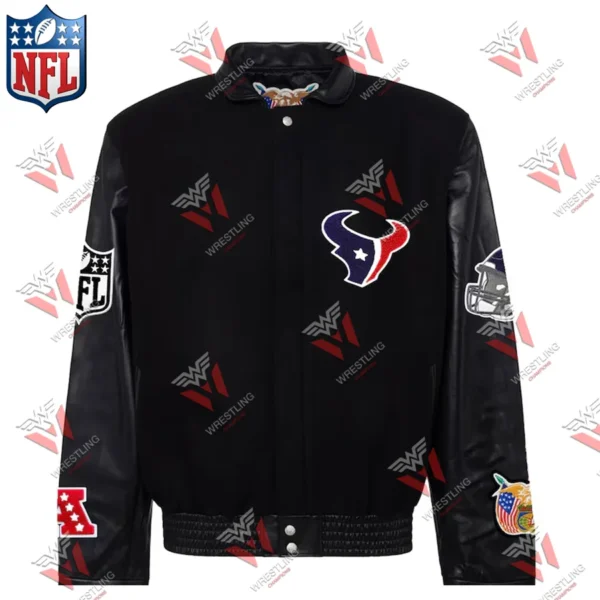 Men’s Houston Texan Black Wool & Leather NFL Varsity Jacket