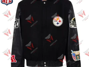 Men’s Pittsburgh Steelers Black Wool & Leather NFL Varsity Jacket