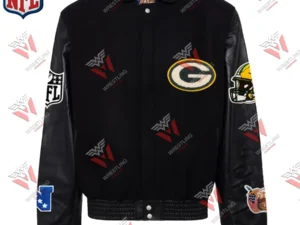 Men’s Green Bay Packers Black Wool & Leather NFL Varsity Jacket