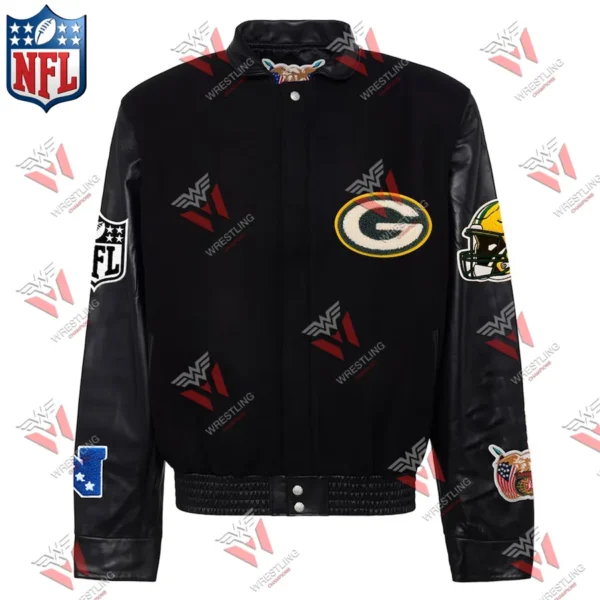 Men’s Green Bay Packers Black Wool & Leather NFL Varsity Jacket