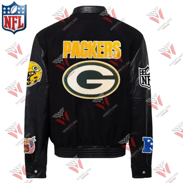 Men’s Green Bay Packers Black Wool & Leather NFL Varsity Jacket