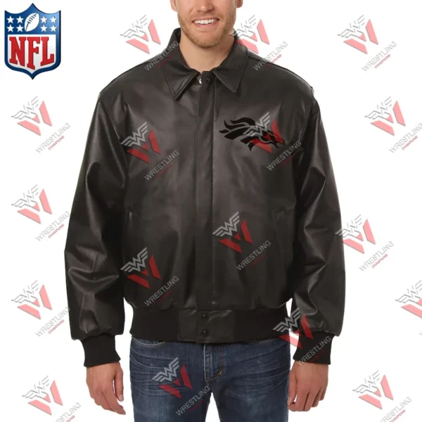 Men’s Denver Broncos Wrestling Championship Black Leather Jacket