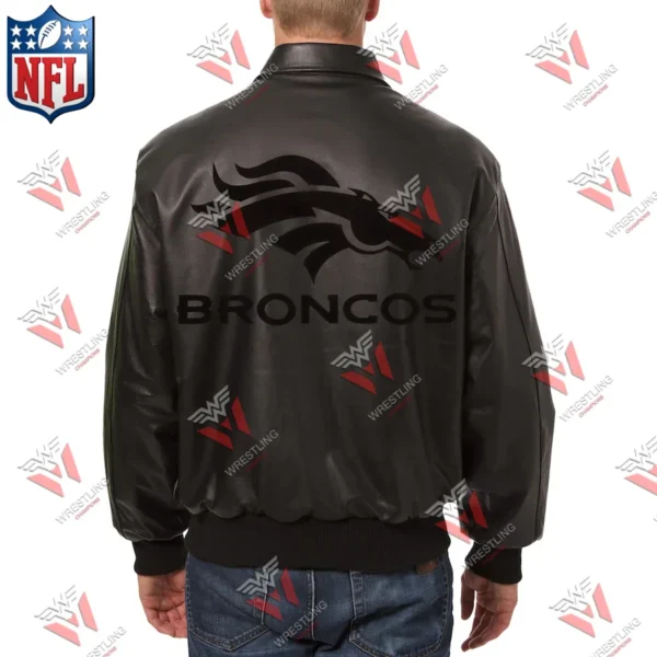 Men’s Denver Broncos Wrestling Championship Black Leather Jacket