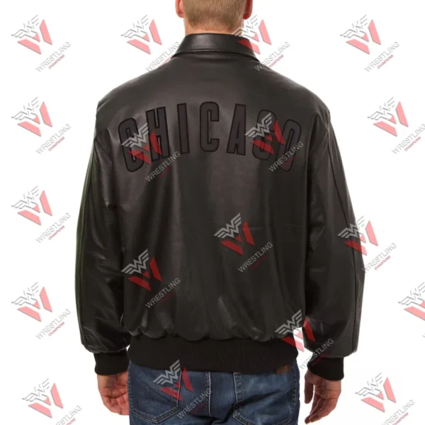 Men’s Chicago Cubs Design Black Leather MLB Jacket