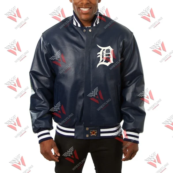 Men’s Detroit Tigers Navy MLB Leather Jacket